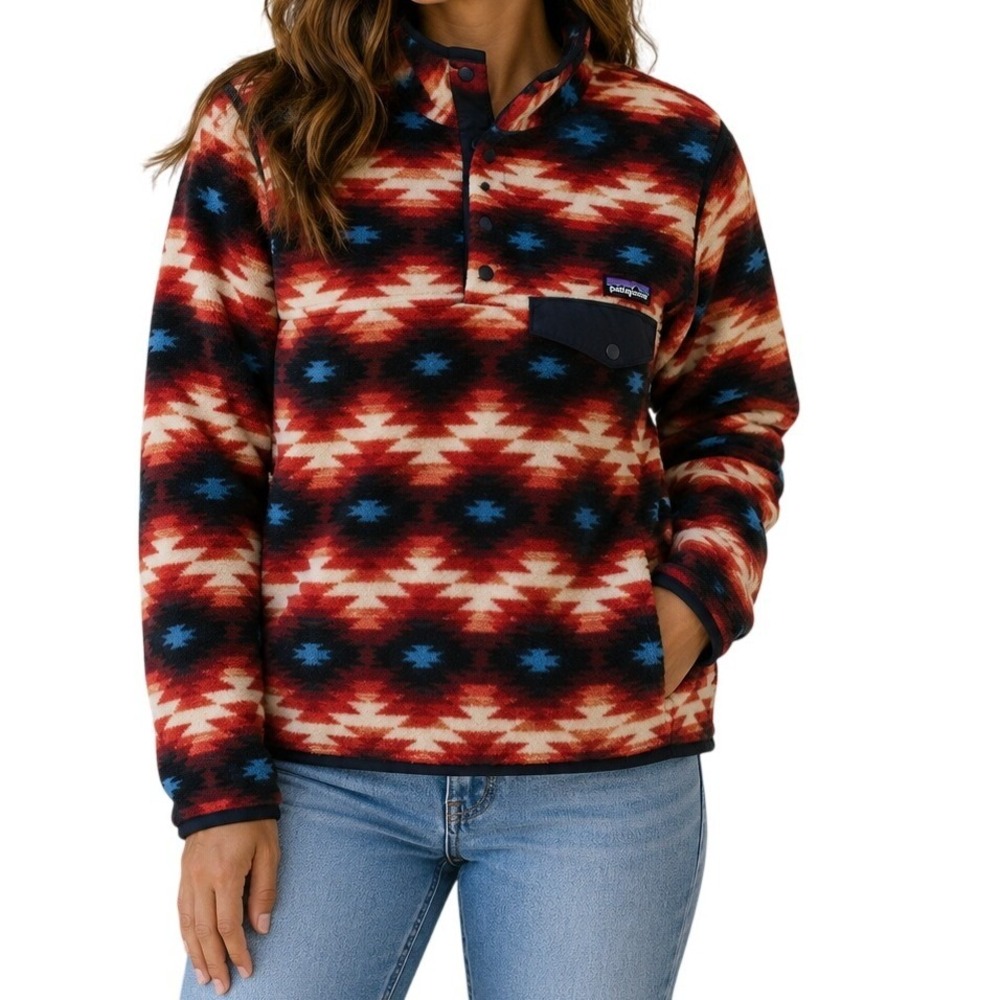 Patagonia Synchilla Fleece Pullover Red Southwestern Geometric Women's Large
